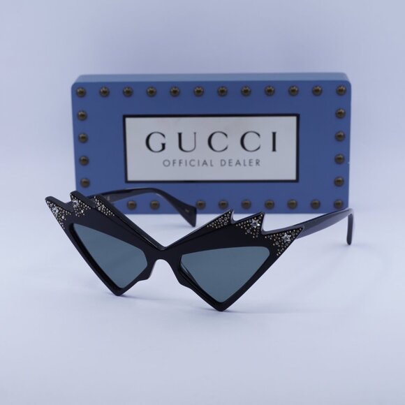 Gucci GG1371S 003 Cat Eye Sunglasses - Shiny Black with White Stones/Grey main image 11